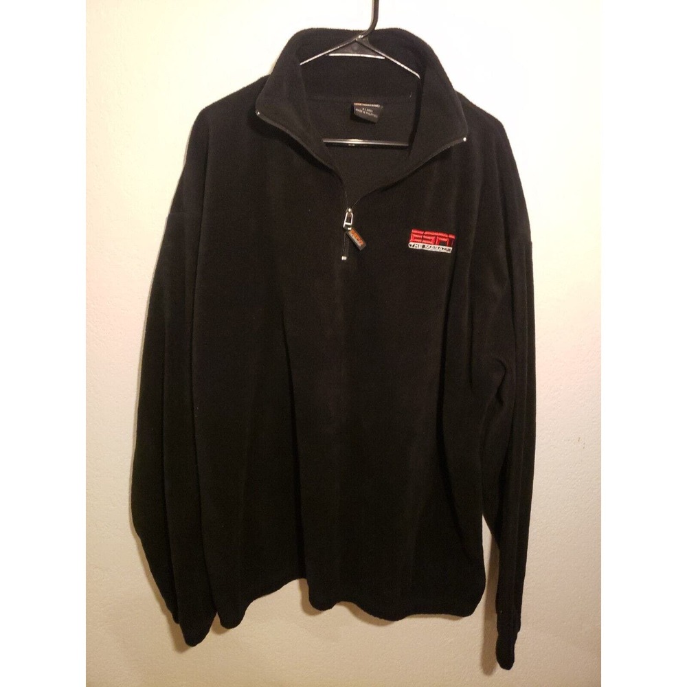 ESPN The Magazine Mens Fleece Pullover Sweatshirt 1/4 Zip Black Size XL